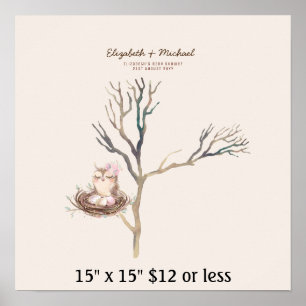 Affiche Baby Shower Arbre Empreintes Fleurs Nid de Hibou A