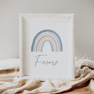 Affiche Baby shower arc-en-ciel bleu Boho Faveur Signal