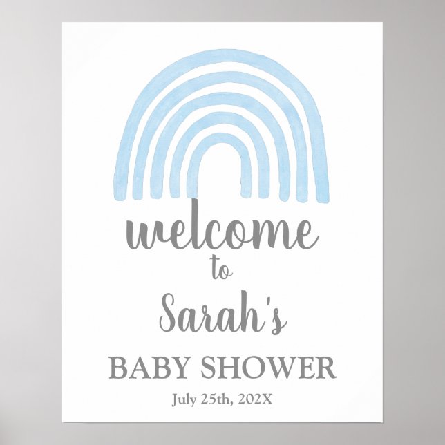 Affiche Baby shower arc-en-ciel bleu Boy Panneau de bienve (Devant)