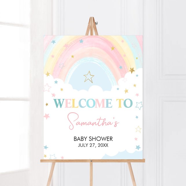 Affiche Baby shower arc-en-ciel Boho Bienvenue (Pink Rainbow Baby Shower Welcome Sign)