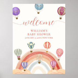 Affiche Baby shower arc-en-ciel Cute Hot Air Balloon Bienv