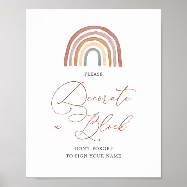 Affiche Baby shower Arc-En-Ciel Décorez Un Panneau Bloc (Devant)