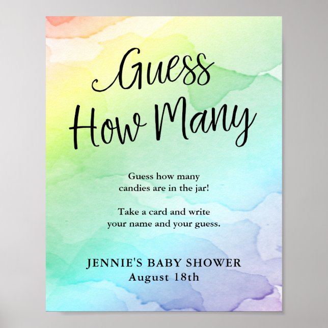 Affiche Baby shower Arc En Ciel Devine Combien De Jeu Affi (Devant)