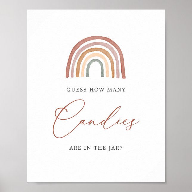 Affiche Baby shower arc-en-ciel Devinez combien de bonbons (Devant)