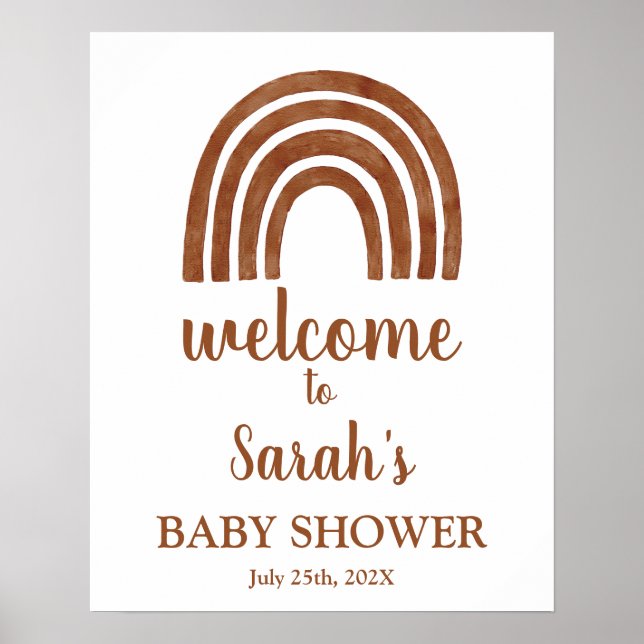 Affiche Baby shower arc-en-ciel en terre cuite Boho Pannea (Devant)