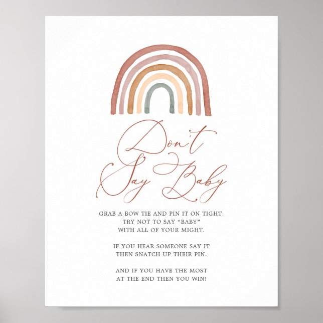 Affiche Baby shower arc-en-ciel ne pas dire signe bébé (Devant)