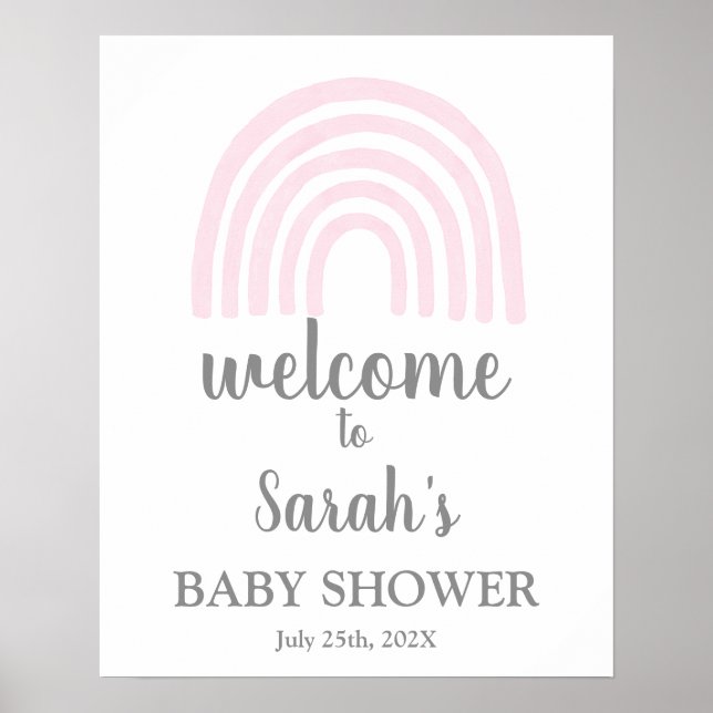 Affiche Baby shower arc-en-ciel rose Boy Symbole de bienve (Devant)