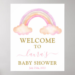 Affiche Baby shower arc-en-ciel rose Fille Signal de bienv