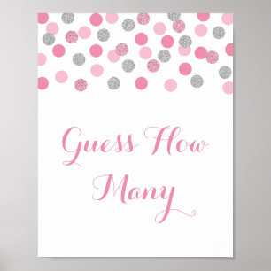 Affiche Baby shower Argent Rose Devinez Combien De Jeu Sig