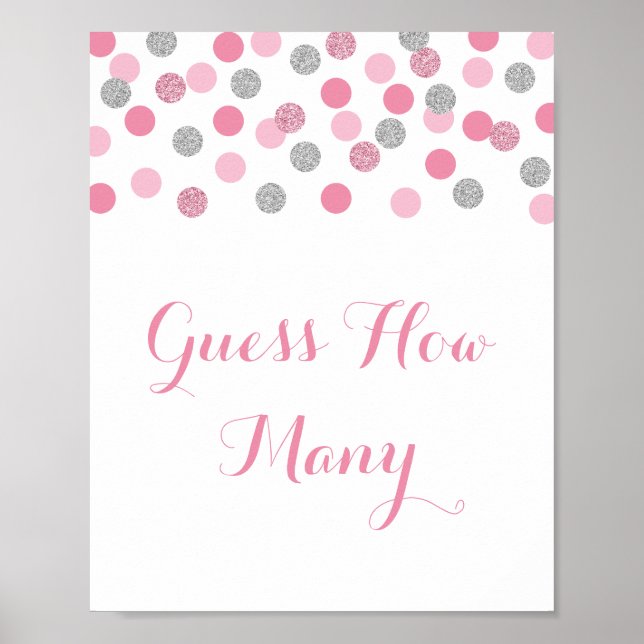 Affiche Baby shower Argent Rose Devinez Combien De Jeu Sig (Devant)