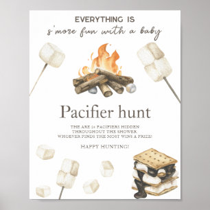 Affiche Baby shower au feu de camp - Jeu de chasse à la té