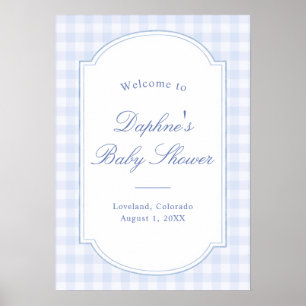Affiche Baby shower au tissu vichy bleu