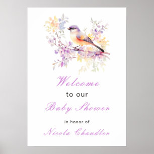 Affiche Baby shower aux oiseaux mignons de printemps