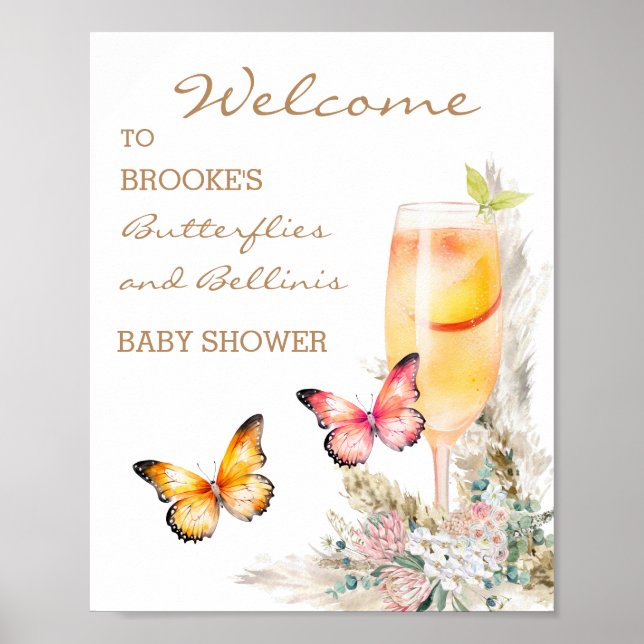 Affiche Baby shower aux papillons Bellini Bienvenue (Devant)