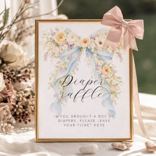 Affiche Baby-shower avec ruban floral aquarelle et jeu de 