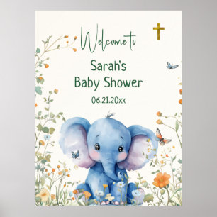 Affiche Baby shower Baby Elephant & Butterflies Bienvenue