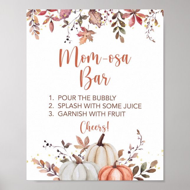 Affiche Baby shower bar Fall Mom-osa Signet Citrouille d'a (Devant)