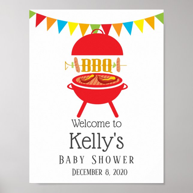 Affiche baby shower barbecue, barbecue, barbecue grill bar (Devant)