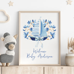 Affiche Baby Shower Bateaux Bleus & Rubans