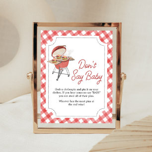 Affiche Baby shower BBQ Burger Rouge ne pas dire bébé