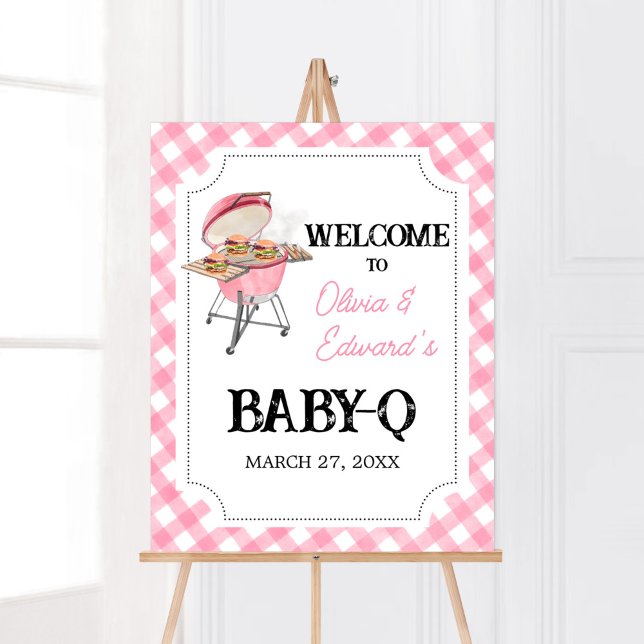 Affiche Baby shower BBQ Pink Burger (Girl Backyard BBQ Baby Shower Welcome Sign)
