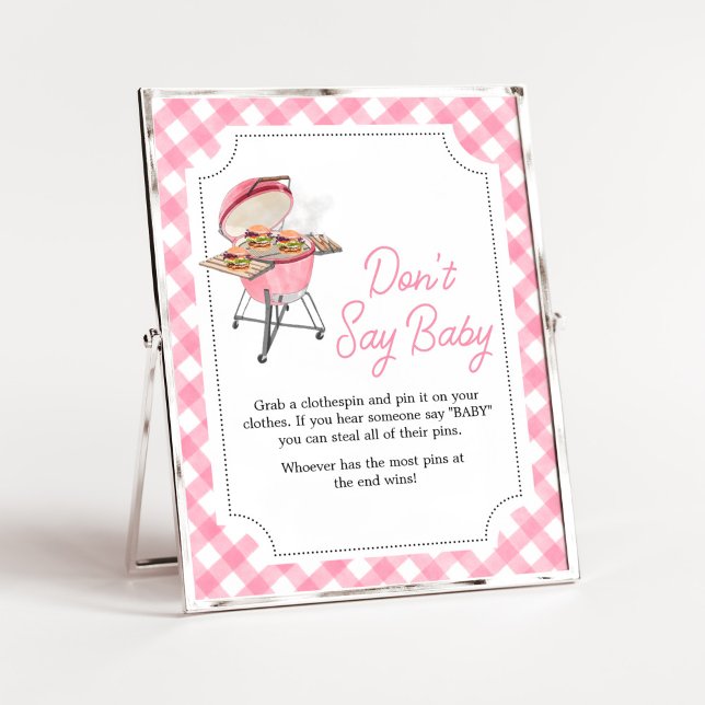 Affiche Baby shower BBQ Pink Burger Ne pas dire bébé (Girl Backyard BBQ Baby Shower Don't Say Baby Sign)