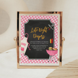 Affiche Baby shower BBQ Rose En vichy Diapositives nocturn