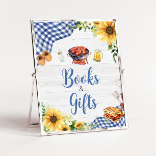 Affiche Baby shower BBQ Sunflower bleu Livres et cadeaux