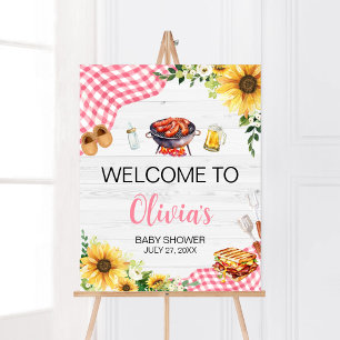 Affiche Baby shower BBQ Tournesol Rose Bienvenue