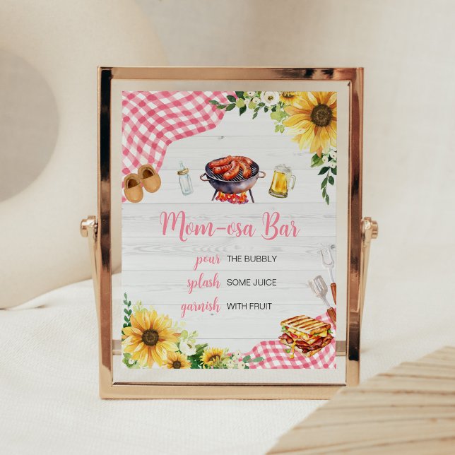 Affiche Baby shower BBQ Tournesol Rose Maman Osa Bar (Baby- Q Backyard Baby Shower Mom Osa Bar Sign)