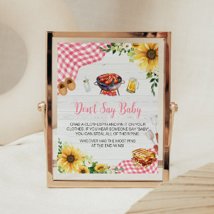 Affiche Baby shower BBQ Tournesol rose Ne pas dire bébé