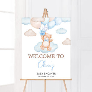Affiche Baby shower Bébé Bear Bleu Bienvenue