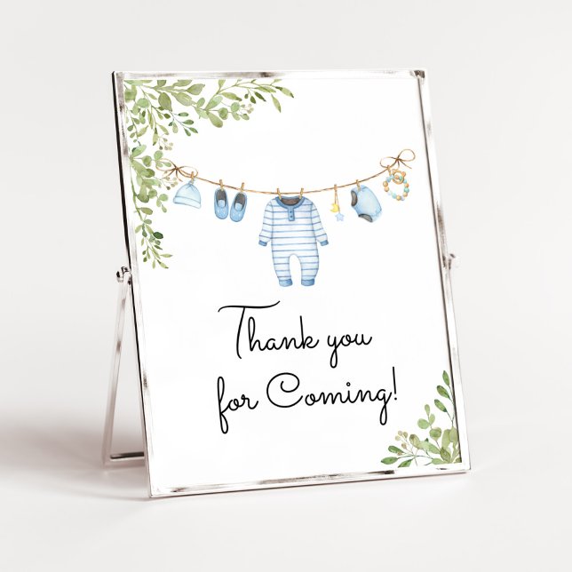 Affiche Baby shower Bébé Bleu Merci pour venir (Boho Baby Clothes Baby Shower Thank You for Coming Sign)