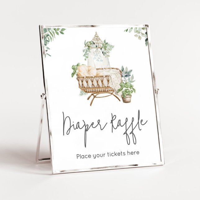 Affiche Baby shower bébé Boho Lavette  Raffle (Baby Crib Boho Baby Shower Diaper Raffle Sign)