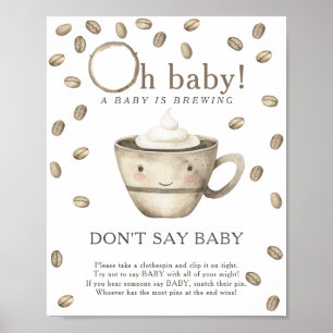 Affiche Baby-shower bébé dessin animé café - N' dites pas