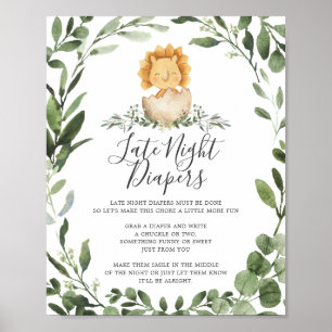 Affiche Baby shower bébé Dinosaur Diapeurs nocturnes Signa