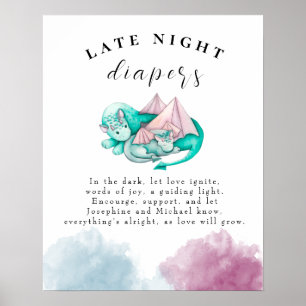 Affiche Baby shower bébé dragon de la mère Late Night Diap
