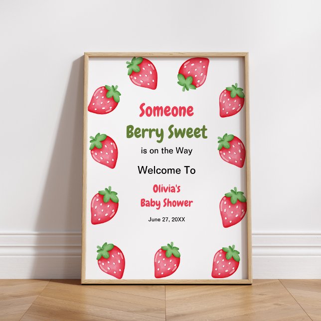 Affiche Baby shower Berry Sweet Strawberry Bienvenue (Someone Berry Sweet is on the Way Strawberry Baby Shower Welcome Sign )