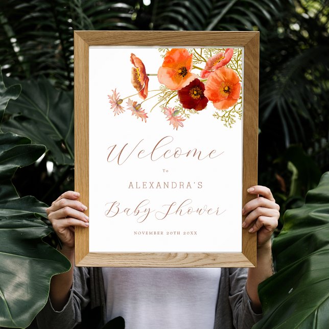 Affiche Baby shower Bienvenue Fleur sauvage Boho Fall Flor (Baby shower welcome boho fall wildflower floral poster whimsical elegant script gender neutral)