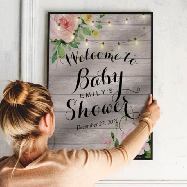 Affiche Baby shower Bienvenue Floral String Lights Barne B (Créateur téléchargé)