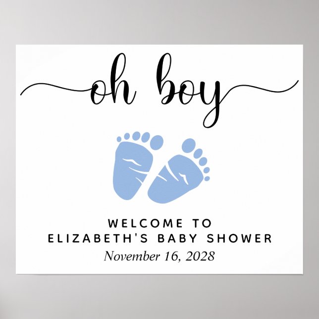 Affiche Baby Shower Bienvenue Garçon Pieds Bleus (Devant)