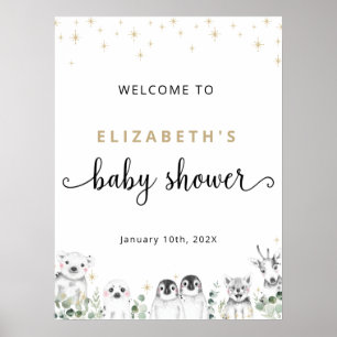 Affiche Baby shower Bienvenue hiver Wonderland Animaux Pos