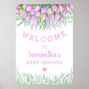 Affiche Baby shower Bienvenue Lavande Flore Tulipe Verdure