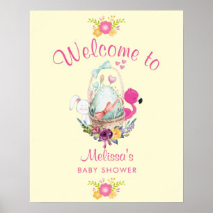 Affiche Baby shower Bienvenue Mignonnes Animaux et fleurs
