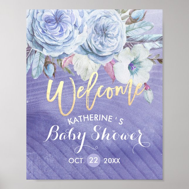 Affiche Baby shower Bienvenue Plumes de fleurs Boho (Devant)