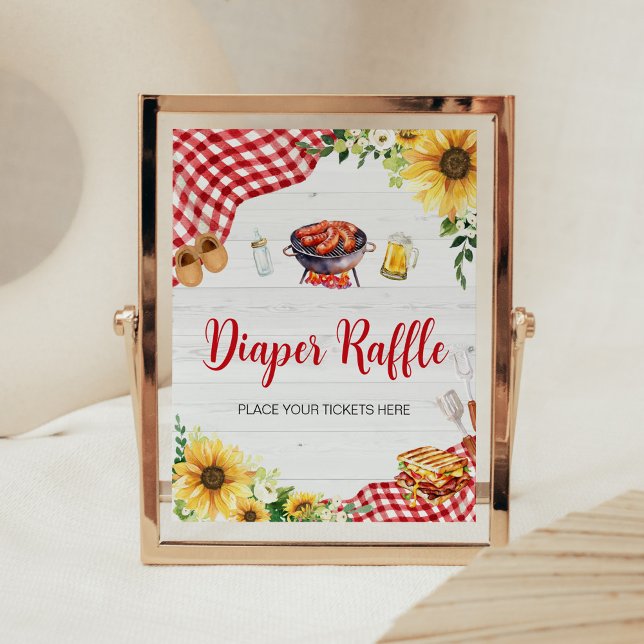 Affiche Baby shower biscuit tournesol Raffin (Backyard Picnic Baby Shower Diaper Raffle Sign)