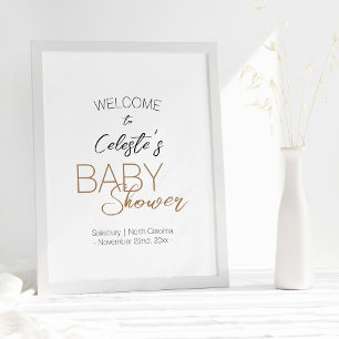 Affiche Baby shower blanc minimaliste moderne Accueil