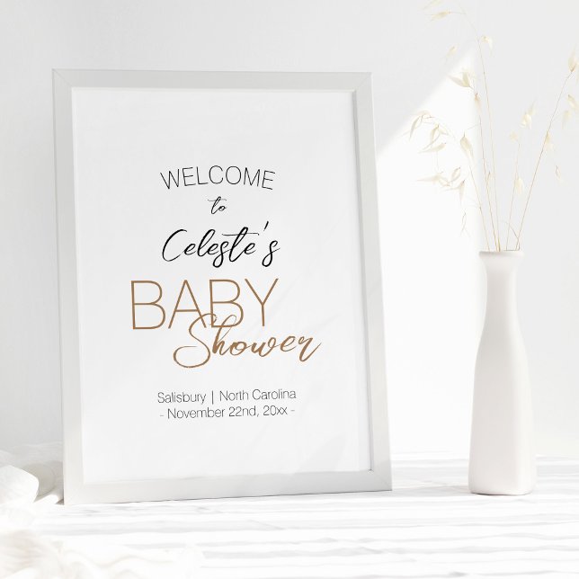 Affiche Baby shower blanc minimaliste moderne Accueil (Créateur téléchargé)