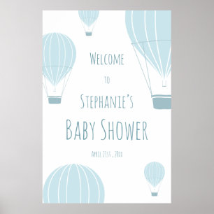 Affiche Baby shower Bleu à air chaud Bienvenue