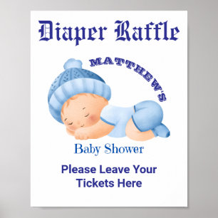 Affiche Baby shower Bleu, Baby Boy Douche Jeu